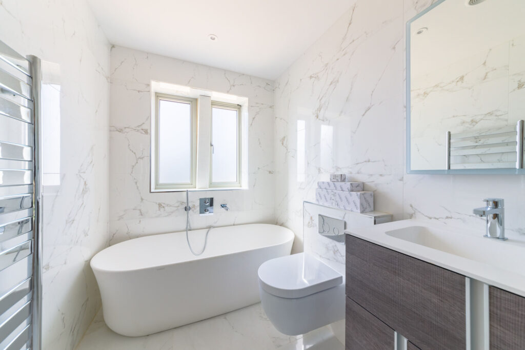 The Gables, Chater Valley View — bathroom with freestanding bath