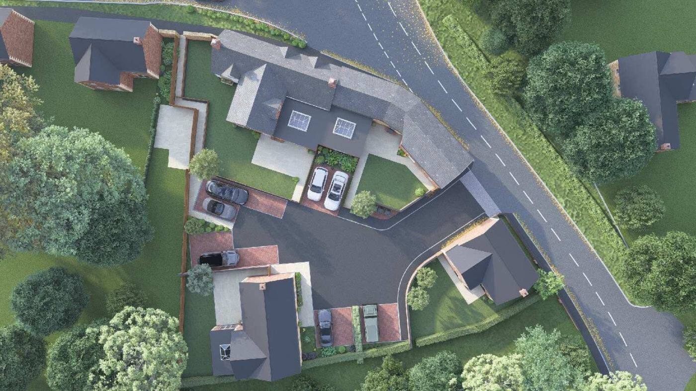 Aerial visualisation of the four houses at The Plough Yard, Braunston-in-Rutland